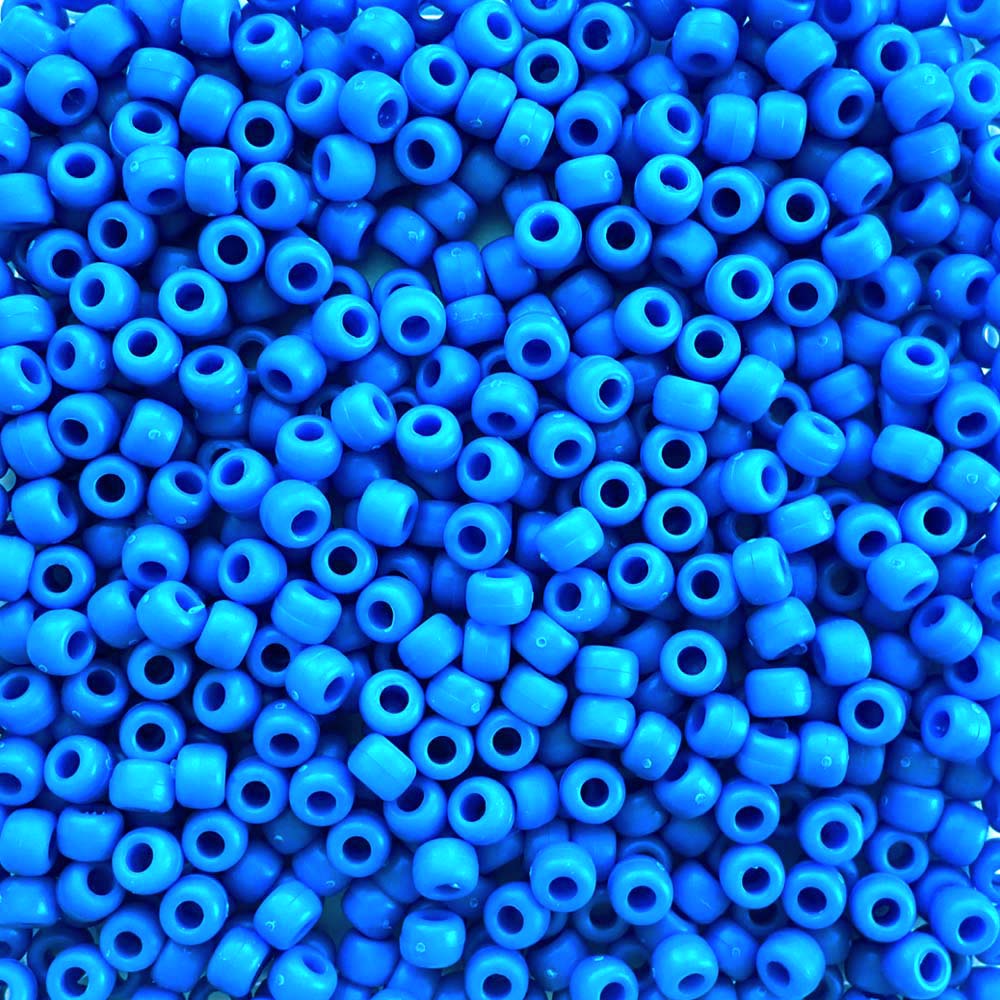 Matte True Blue Plastic Pony Beads 6 x 9mm, 500 beads