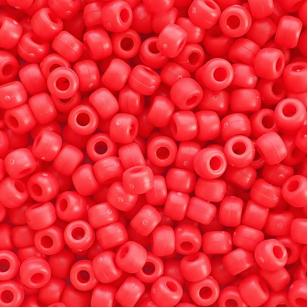 Matte Neon Red Opaque Plastic Pony Beads 6 x 9mm, 500 beads