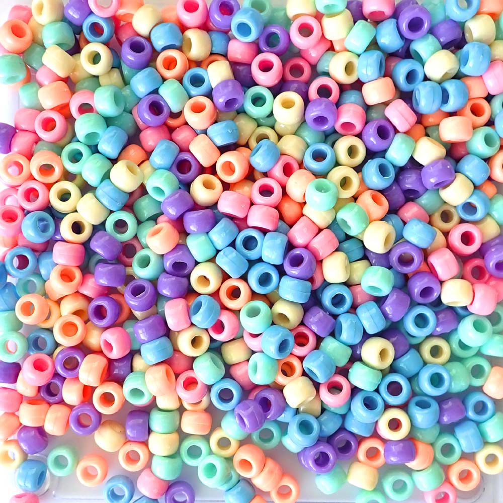 Pastel Confetti Mix Plastic Pony Beads 6 x 9mm, 500 beads