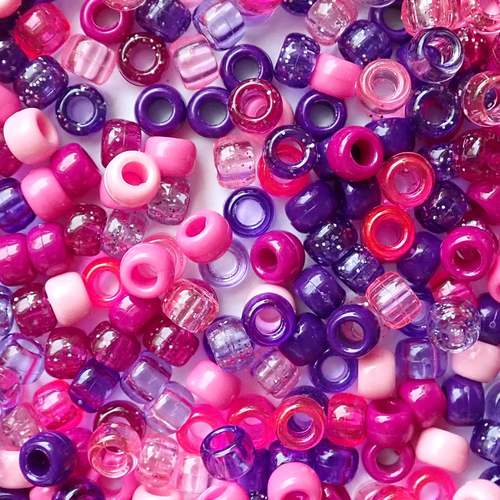 Wild Berry Purple & Pink Mix Plastic Pony Beads, 6x9mm, 500 beads