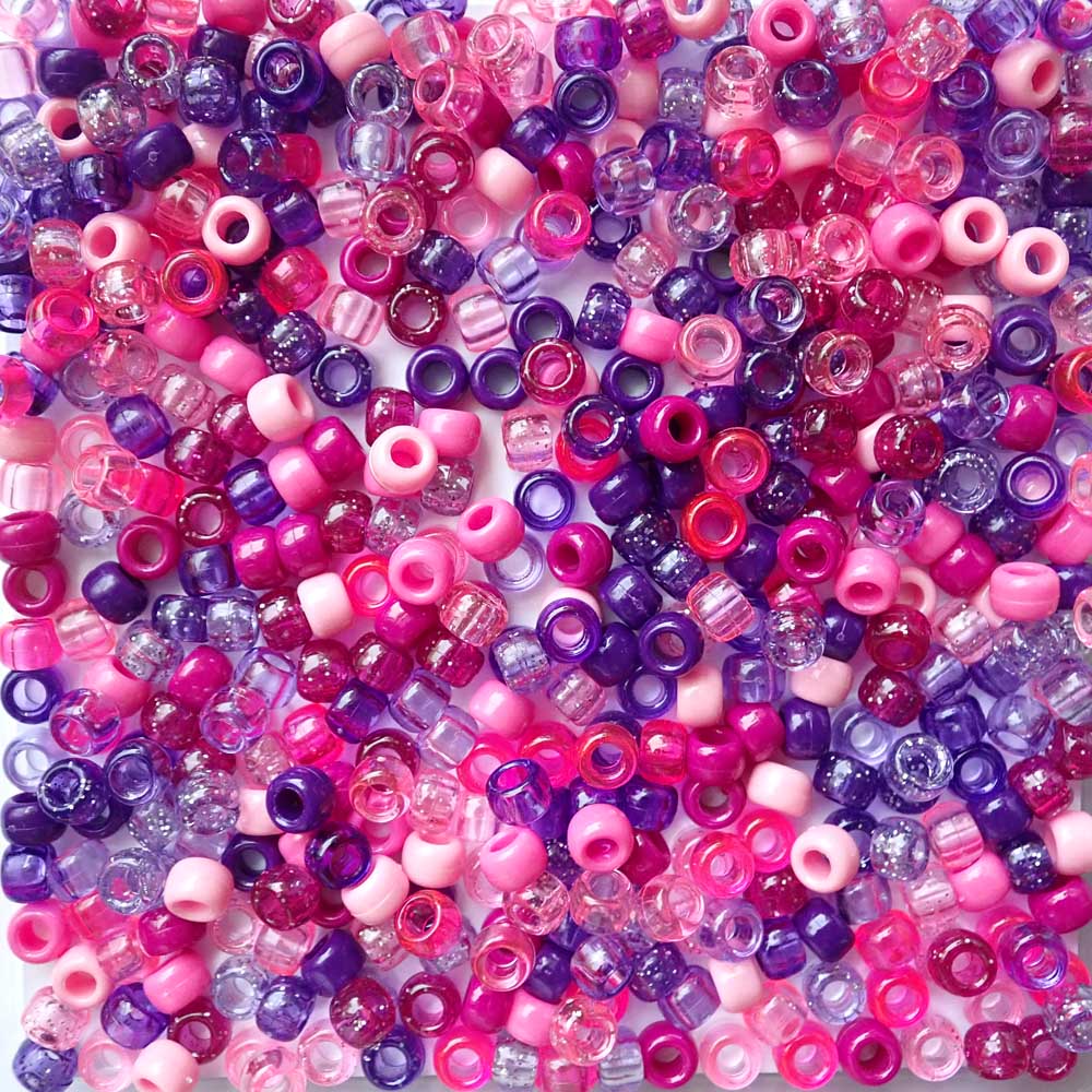 Wild Berry Purple & Pink Mix Plastic Pony Beads, 6x9mm, 500 beads