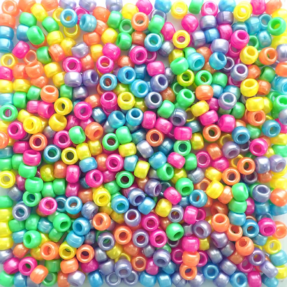 Carnival Pearl Multicolor Mix Plastic Pony Beads 6 x 9mm, 250 beads
