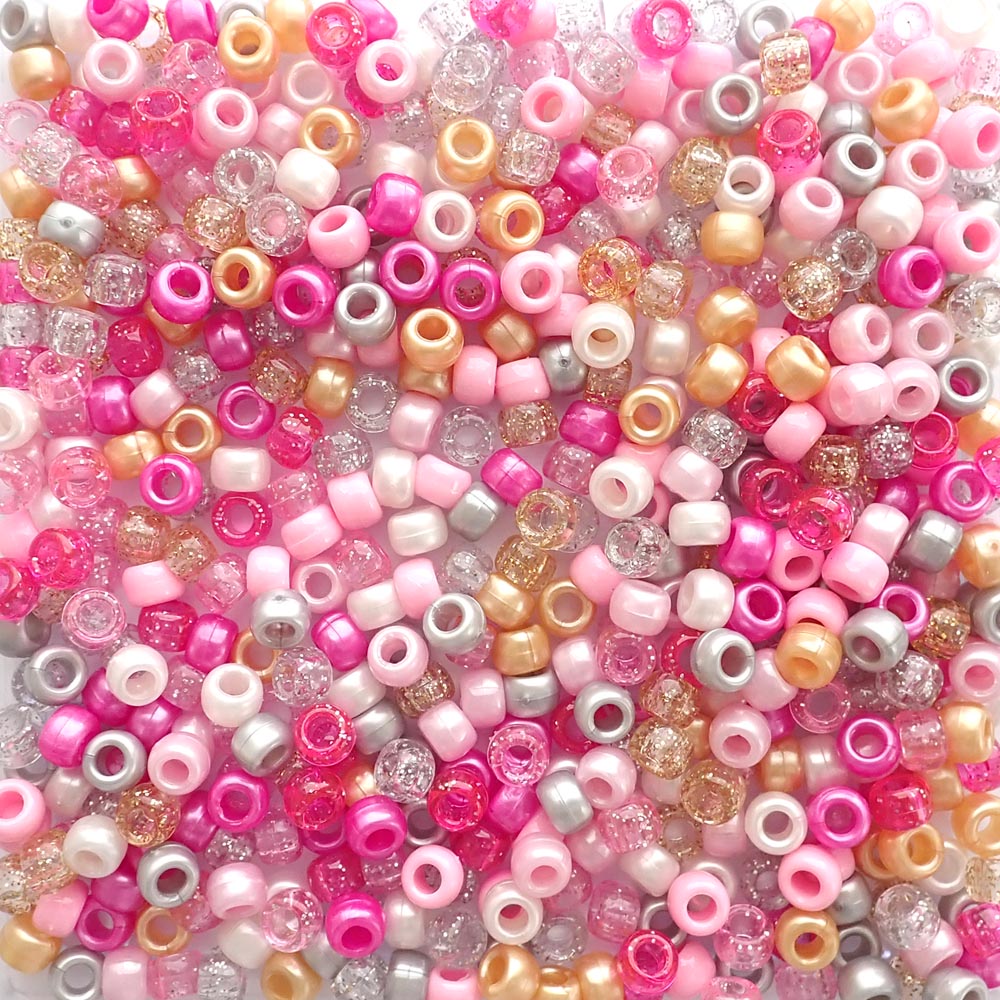 Princess Pink Mix Plastic Pony Beads 6 x 9mm, 250 beads
