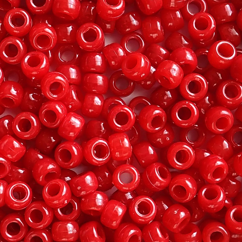 Harvest Red Plastic Pony Beads. Size 6 x 9 mm. Craft Beads.