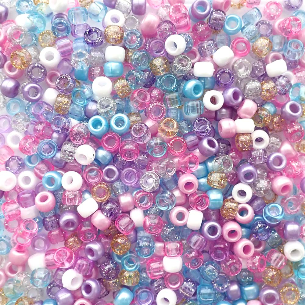 Unicorn Glam Mix Plastic Pony Beads. Size 6 x 9 mm. Craft Beads.