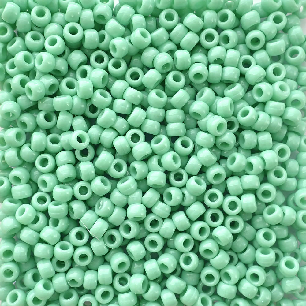 Light Sage Green Plastic Pony Beads. Size 6 x 9 mm. Craft Beads. Bulk Pack.