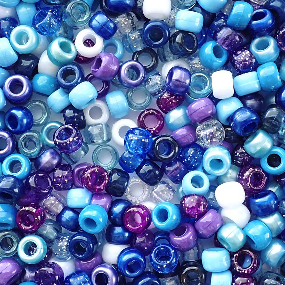 Majestic Sky Blue Purple Mix Plastic Pony Beads 6 x 9mm, 500 beads
