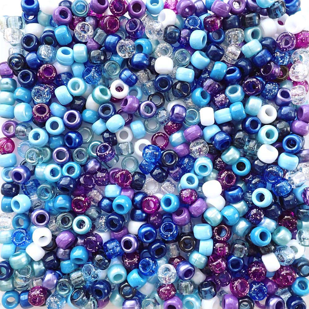 Majestic Sky Blue Purple Mix Plastic Pony Beads 6 x 9mm, 500 beads