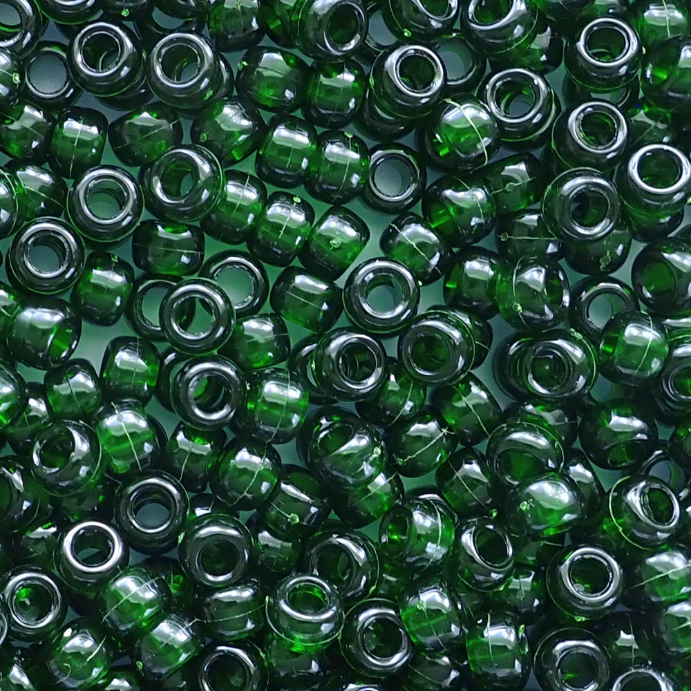 Deep Emerald Green Transparent Plastic Pony Beads 6 x 9mm, 500 beads