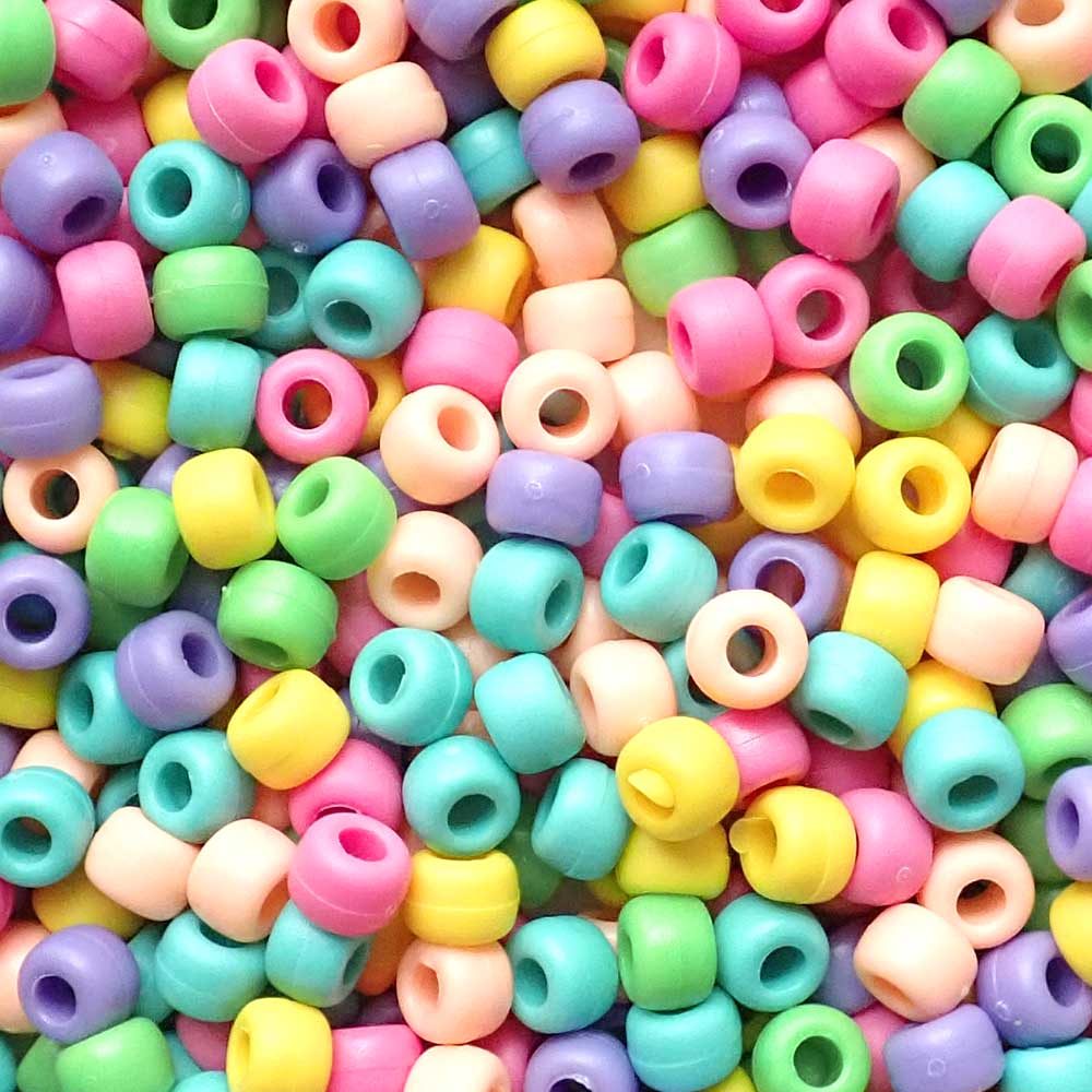 Matte Bright Pastel Mix Plastic Pony Beads 6 x 9mm, 1500 beads