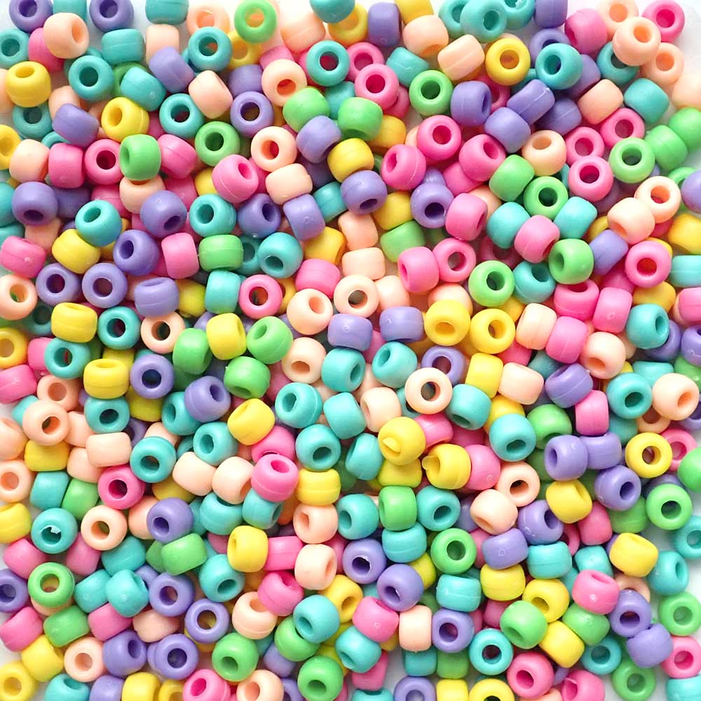 Matte Bright Pastel Mix Plastic Pony Beads 6 x 9mm, 1500 beads