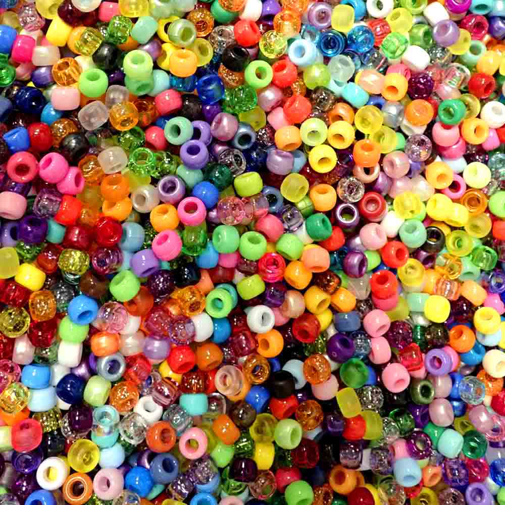Surprise Mix (Random Colors) Plastic Pony Beads 6  x 9mm, 1500 beads
