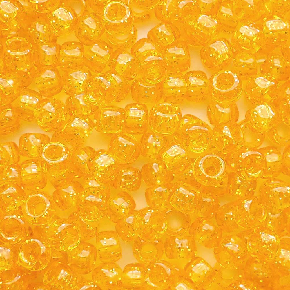 Golden Sun Glitter Plastic Pony Beads 6 x 9mm, 500 beads