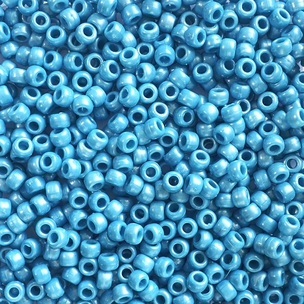 Turquoise Pearl Plastic Pony Beads. Size 6 x 9 mm. Craft Beads. Made in the USA.
