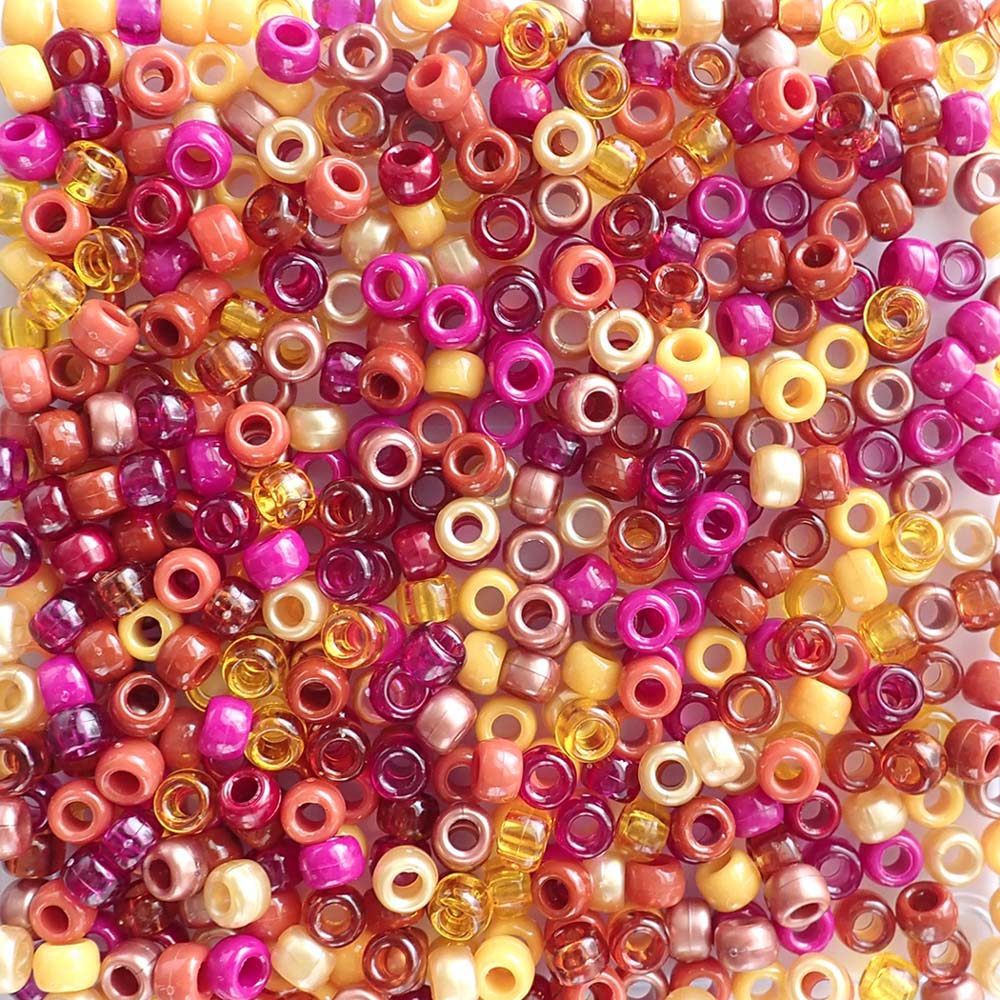 Autumn Sunset Mix Earth Tones Plastic Pony Beads 6 x 9mm, 500 beads