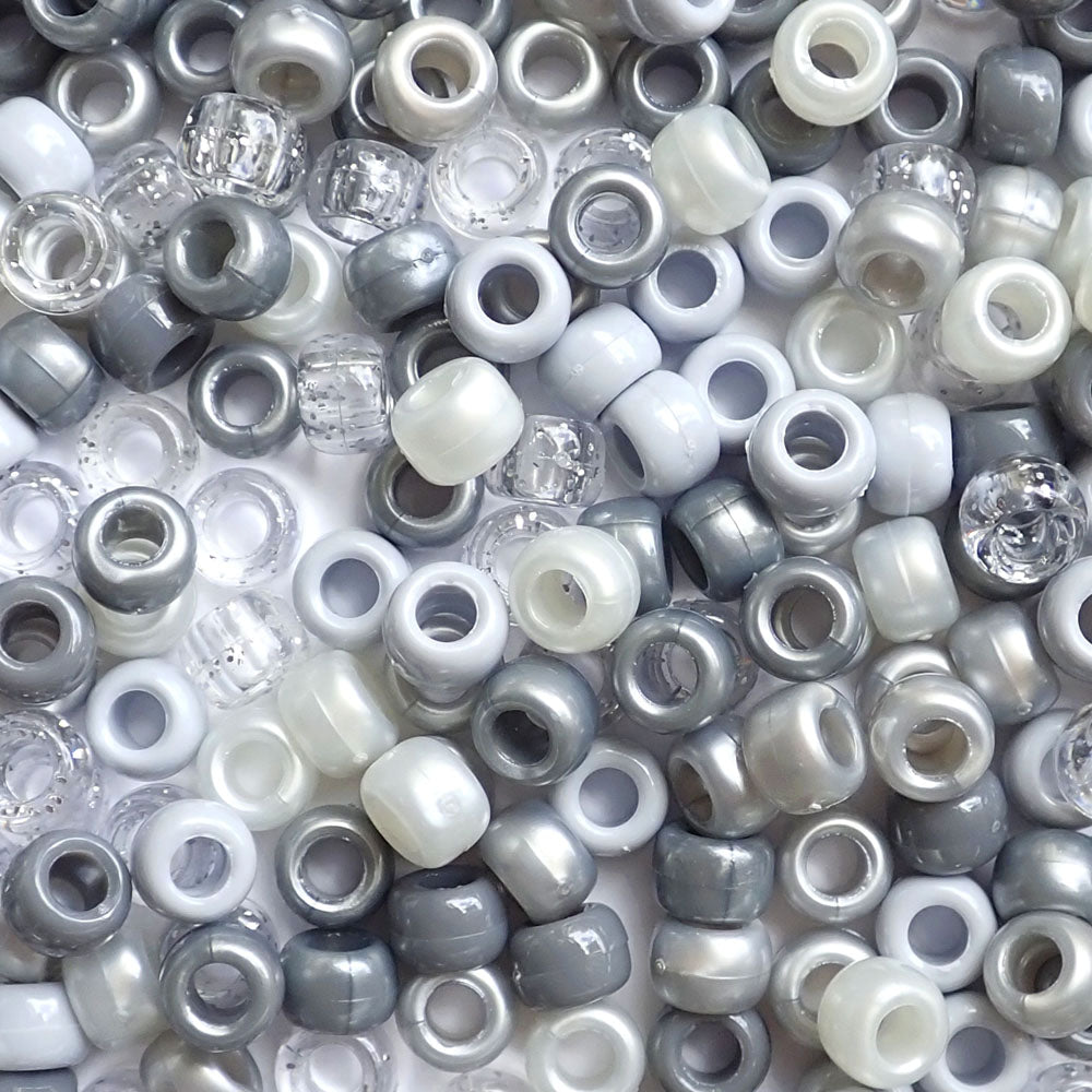 Gray Shadows Mix Plastic Pony Beads, 6x9mm, 500 beads