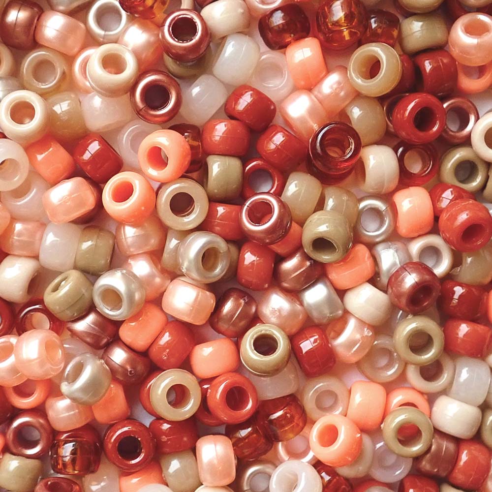 Boho Earth Tones Plastic Pony Beads. Size 6 x 9 mm. Craft Beads.