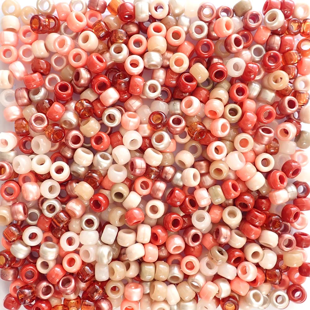 Boho Earth Tones Plastic Pony Beads. Size 6 x 9 mm. Craft Beads.