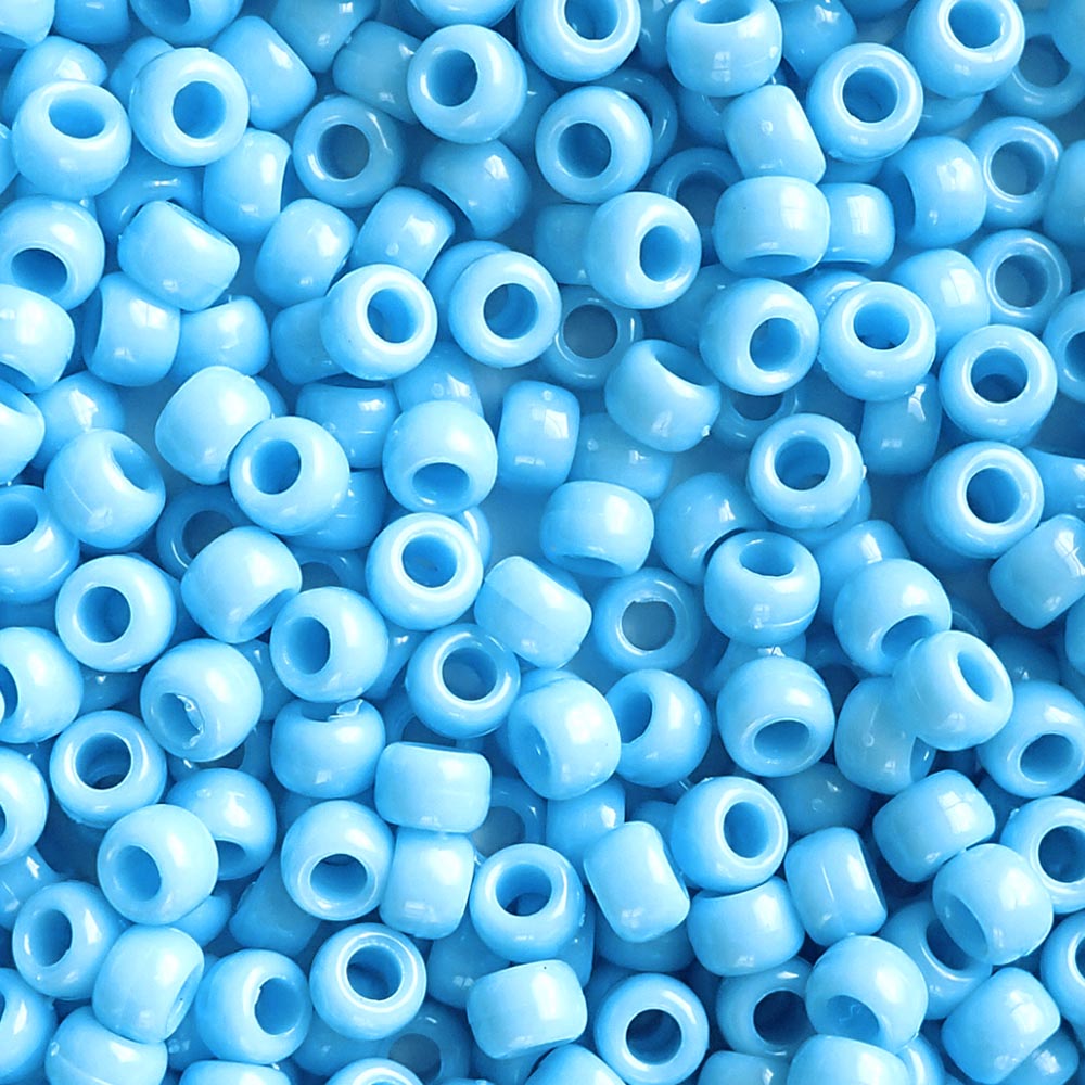 Vintage Blue Plastic Pony Beads. Size 6 x 9 mm. Craft Beads.