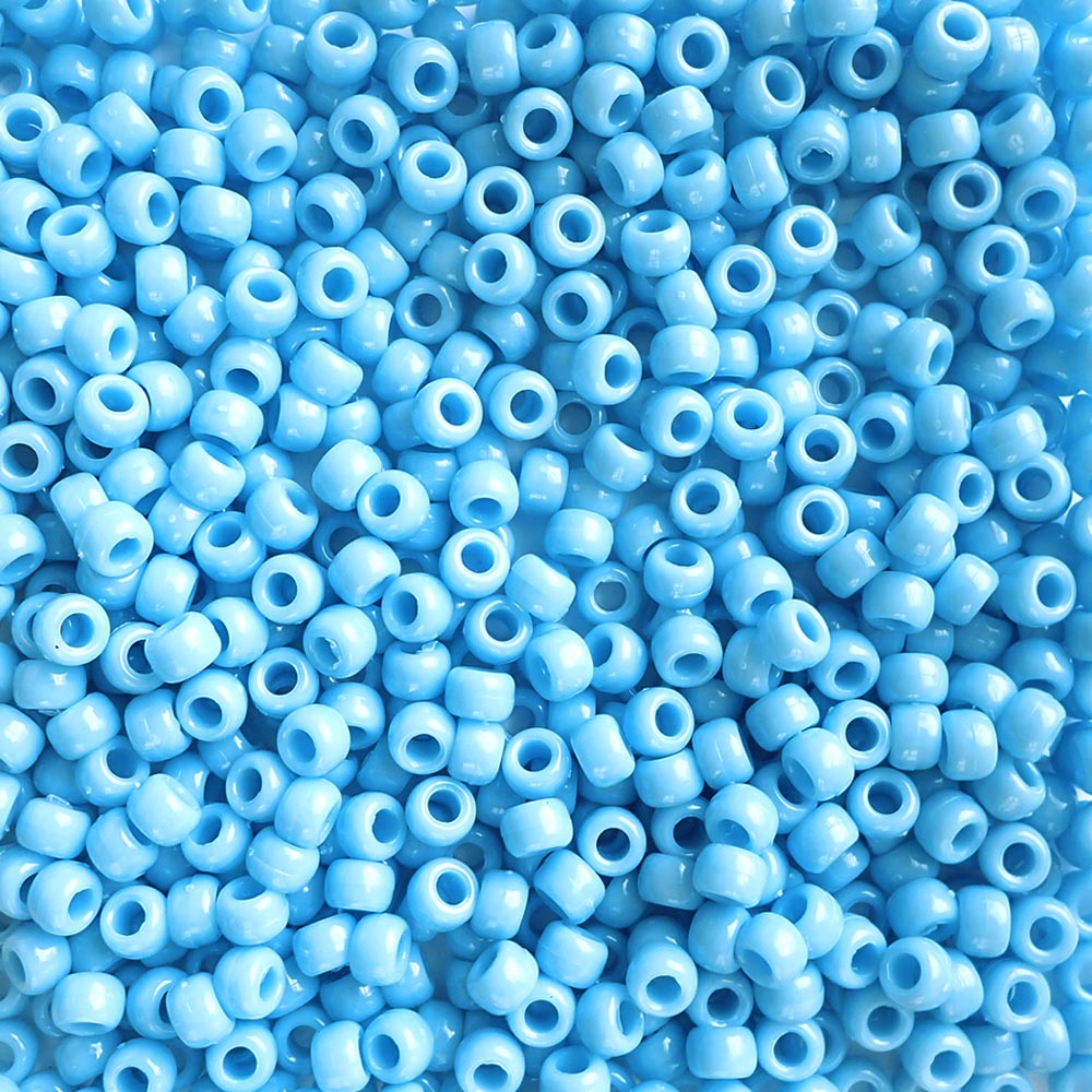 Vintage Blue Plastic Pony Beads. Size 6 x 9 mm. Craft Beads.