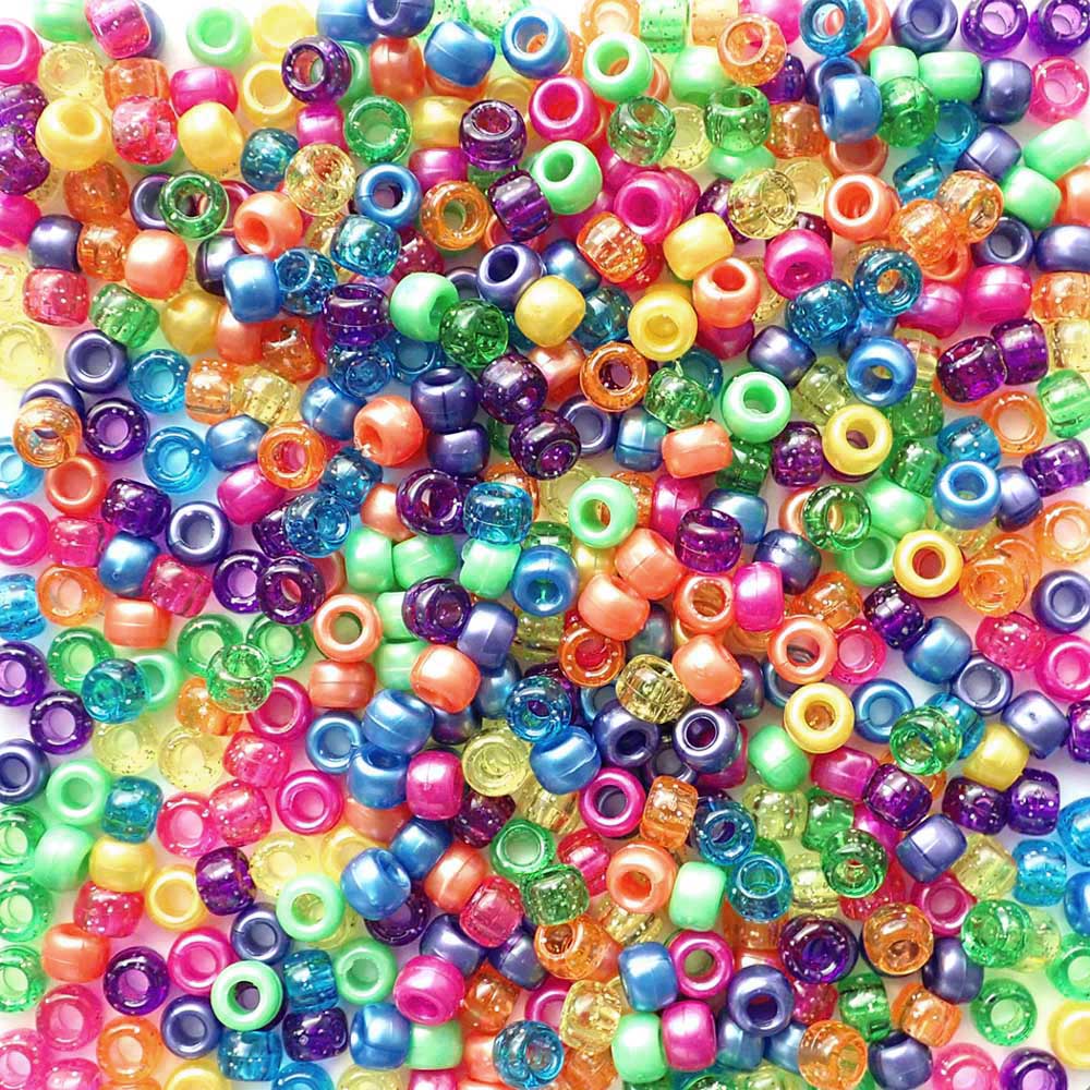 Sparkle & Shimmer Mix Plastic Pony Beads 6 x 9mm, 500 beads
