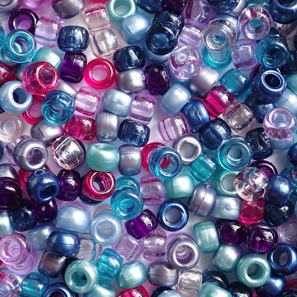 Jewel Tones Mix Plastic Pony Beads, 6x9mm, 500 beads