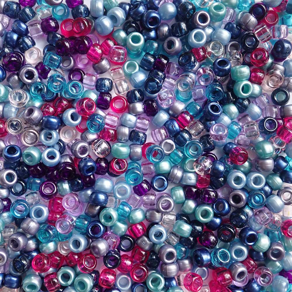 Jewel Tones Mix Plastic Pony Beads, 6x9mm, 500 beads