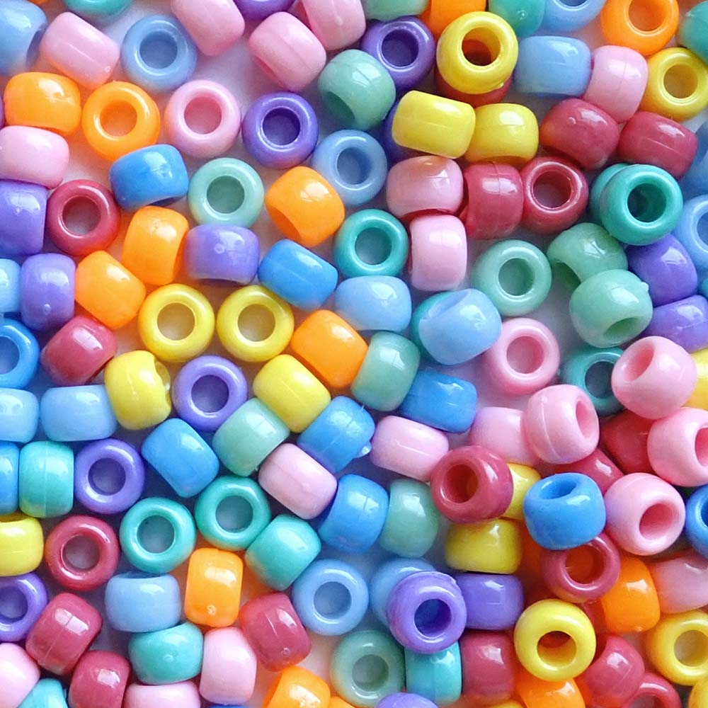 Rainbow Confetti Mix Plastic Pony Beads, 6 x 9mm, 500 beads