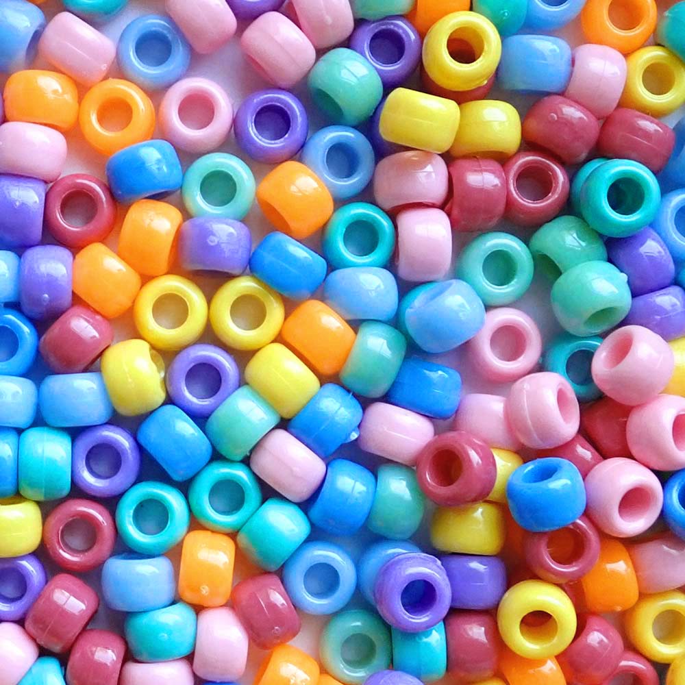 Rainbow Confetti Mix Plastic Pony Beads, 6 x 9mm, 500 beads