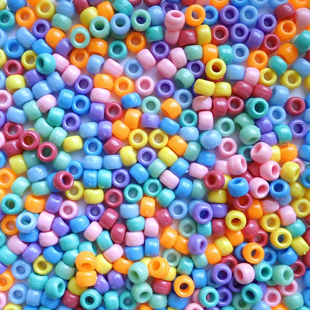 Rainbow Confetti Mix Plastic Pony Beads, 6 x 9mm, 500 beads