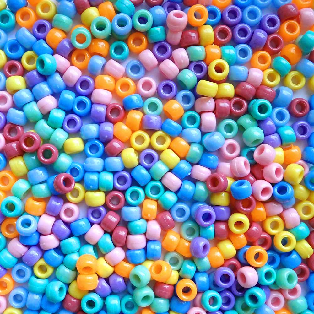 Rainbow Confetti Mix Plastic Pony Beads, 6 x 9mm, 500 beads