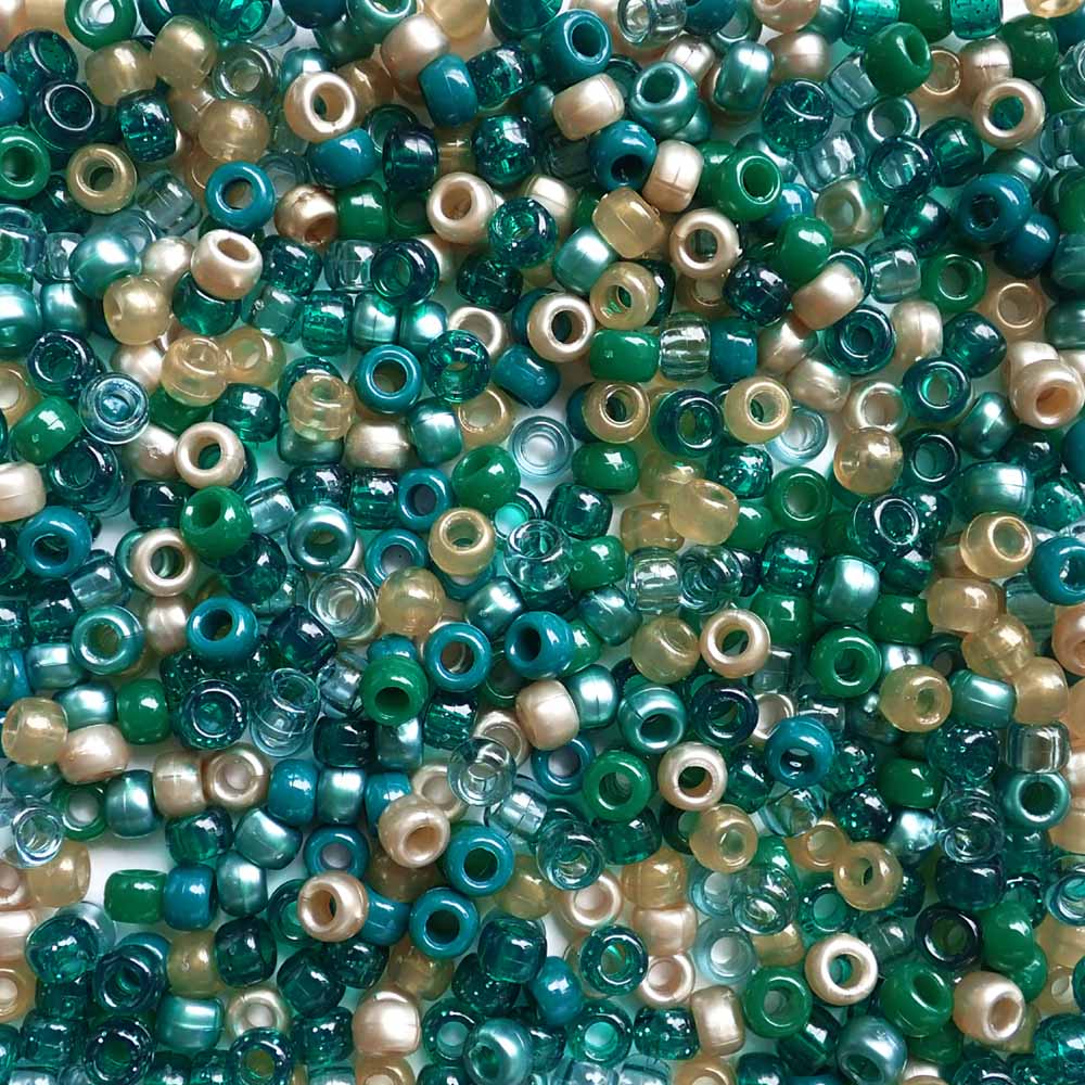 Boho Teal & Green Earth Tones Mix Plastic Pony Beads, 6x9mm, 500 beads