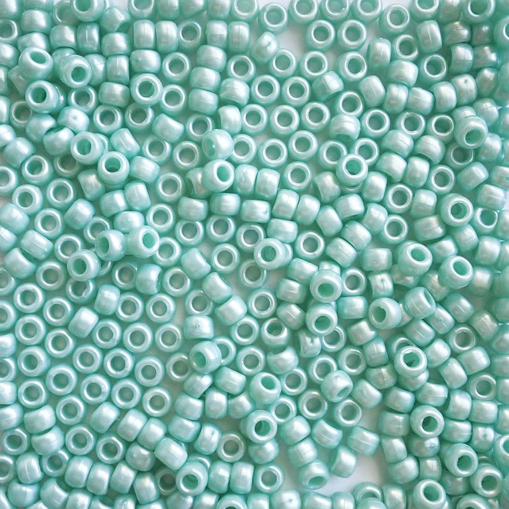 Sea Blue Pearl Plastic Pony Beads 6 x 9mm, 500 beads