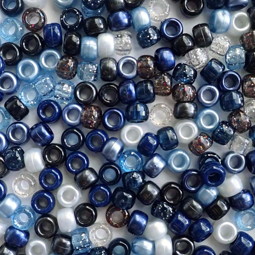 Blue Galaxy Mix Plastic Pony Beads, 6x9mm, 500 beads