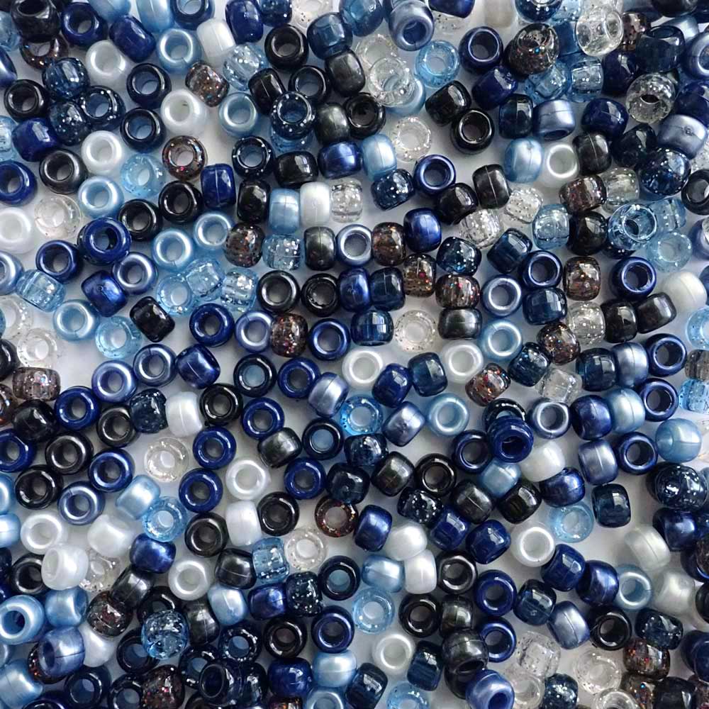 Blue Galaxy Mix Plastic Pony Beads, 6x9mm, 500 beads