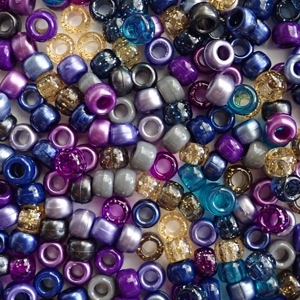 Midnight Magic Mix Plastic Pony Beads 6 x 9mm, 500 beads