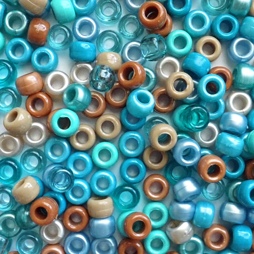 Boho Ocean Turquoise Mix Plastic Pony Beads, 6x9mm, 500 beads