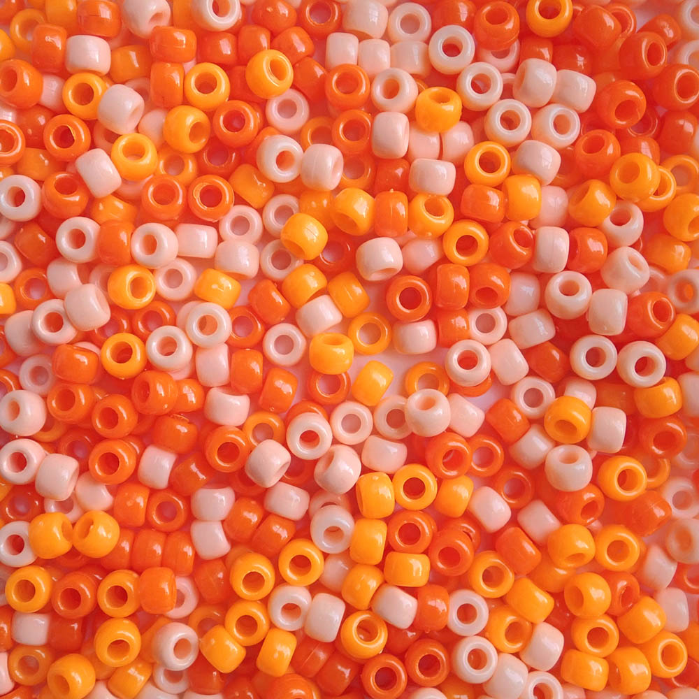 Orange Vibes Mix Plastic Pony Beads 6 x 9mm, 1500 beads