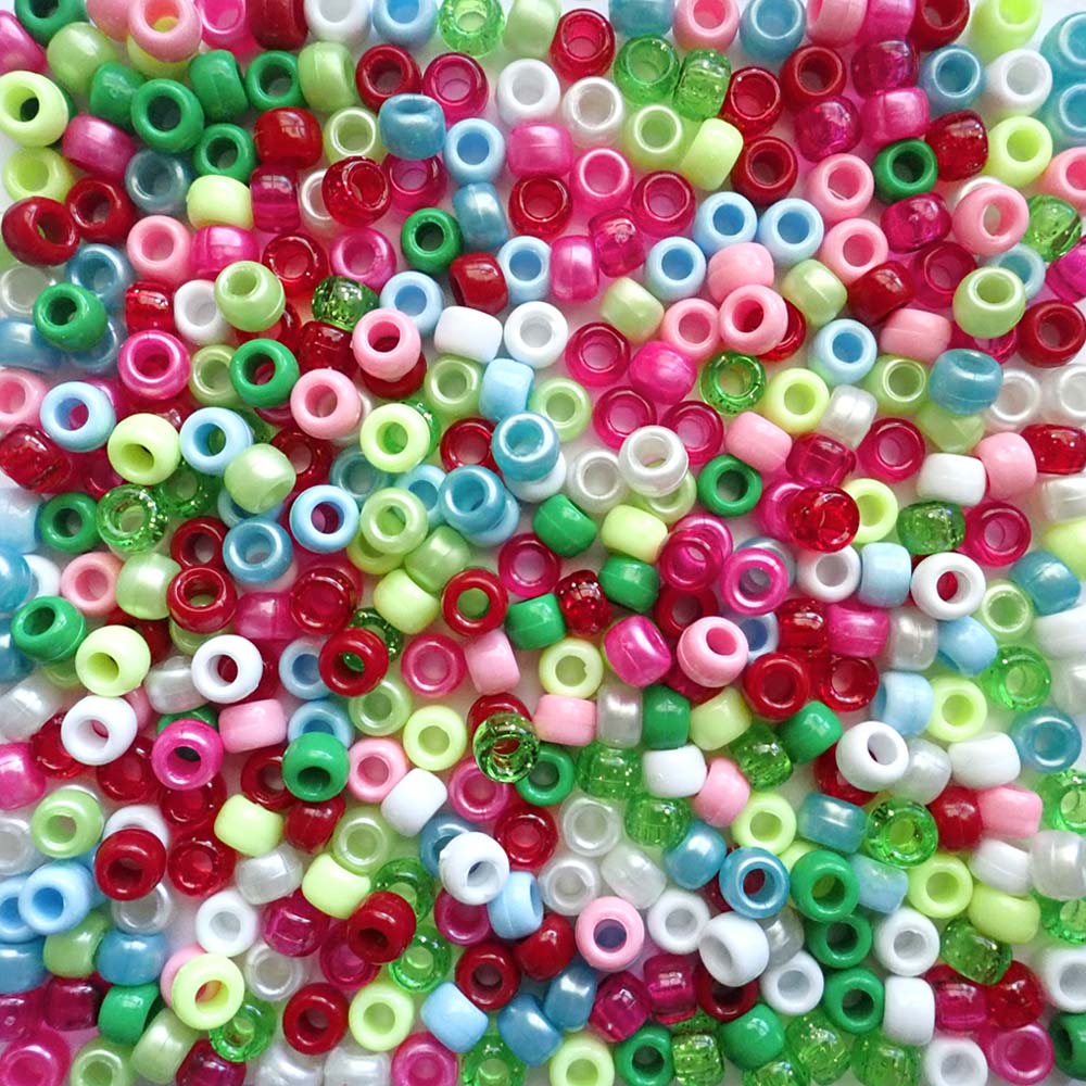 Christmas Festival Mix Plastic Pony Beads 6 x 9mm, 1500 beads