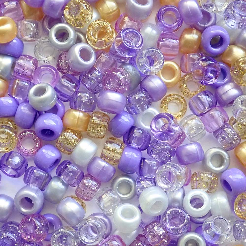 Lavender Glam Purple Mix Plastic Pony Beads, 6x9mm, 500 beads