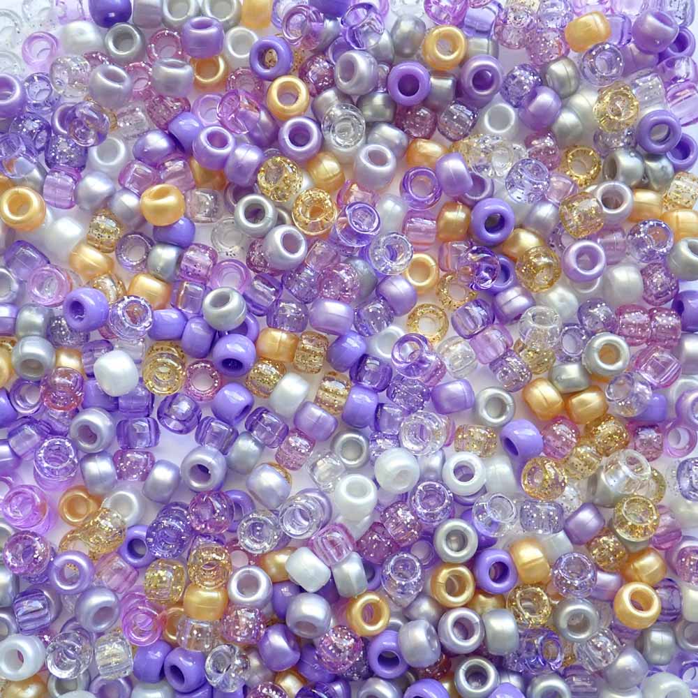 Lavender Glam Purple Mix Plastic Pony Beads, 6x9mm, 500 beads
