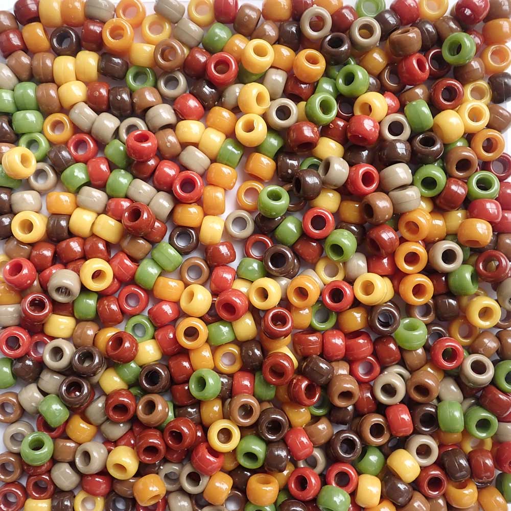 Rustic Autumn Mix Plastic Pony Beads, 6x9mm, 500 beads