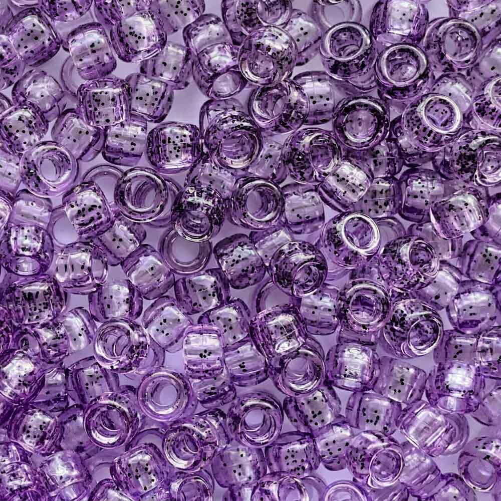 Medium Amethyst w/ Black Glitter Plastic Pony Beads, 6 x 9mm, 500 beads