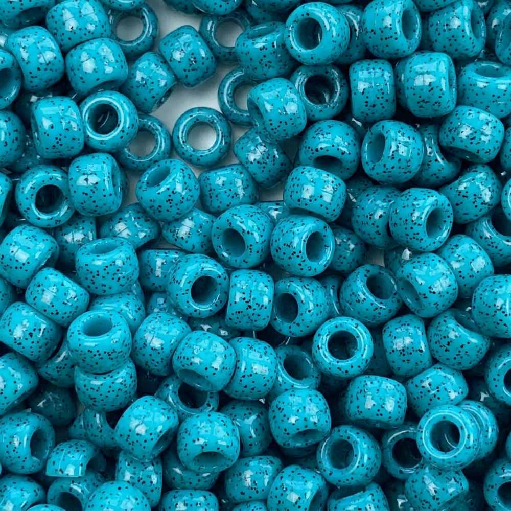 Turquoise w/ Black Glitter Plastic Pony Beads, 6 x 9mm, 500 beads