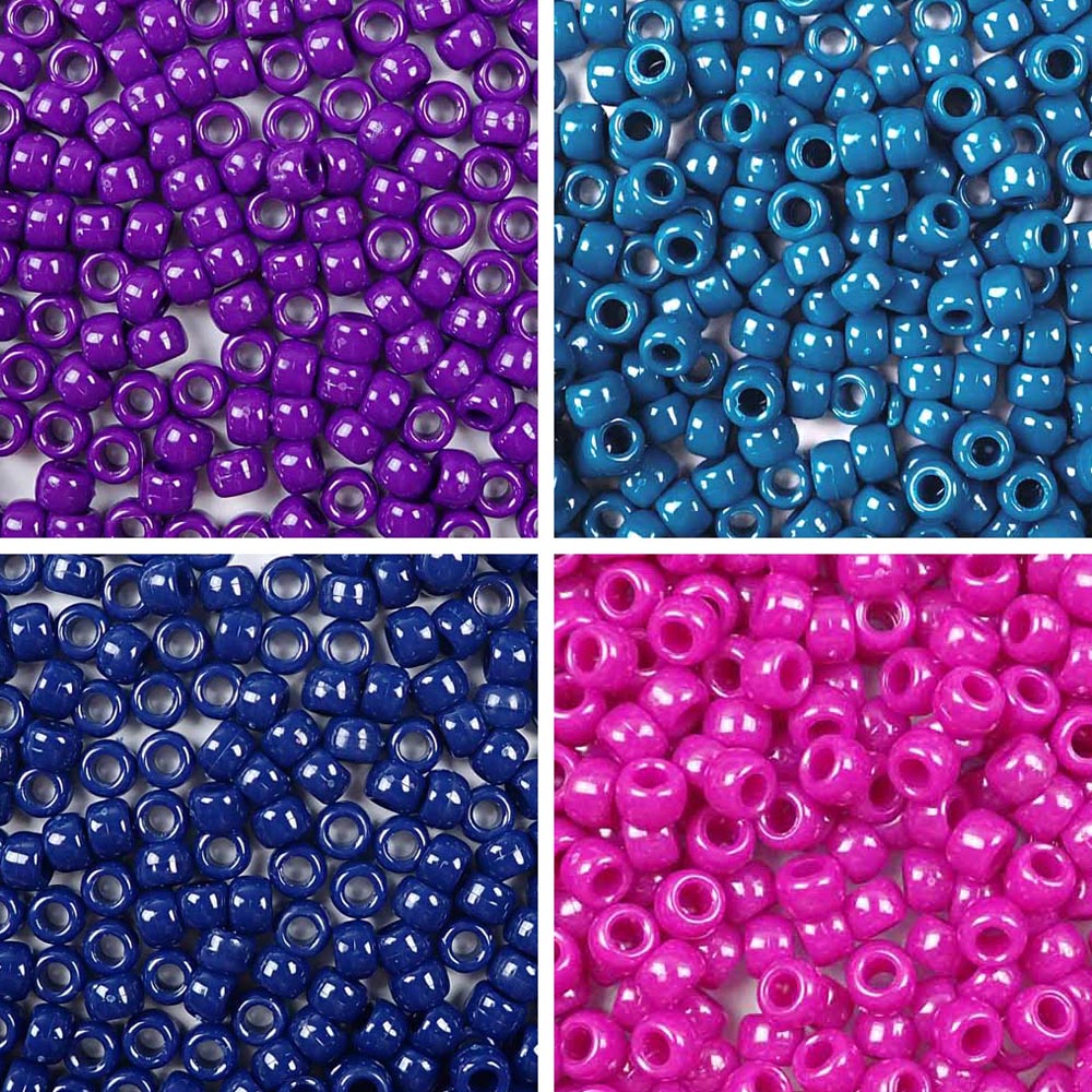 Bold Retro Color Kit, Plastic Pony Beads 6 x 9mm, 1000 beads