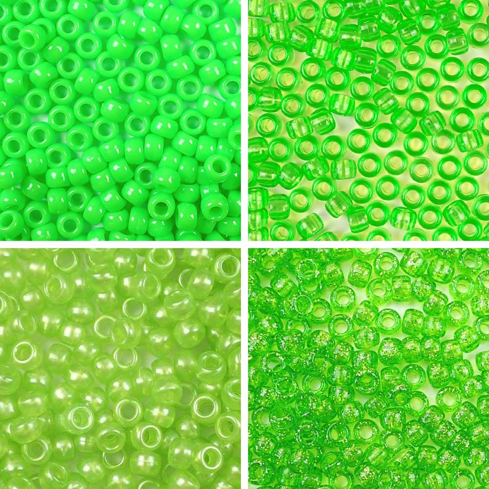 Lime 4 Color Kit, Plastic Pony Beads 6 x 9mm, 1000 beads