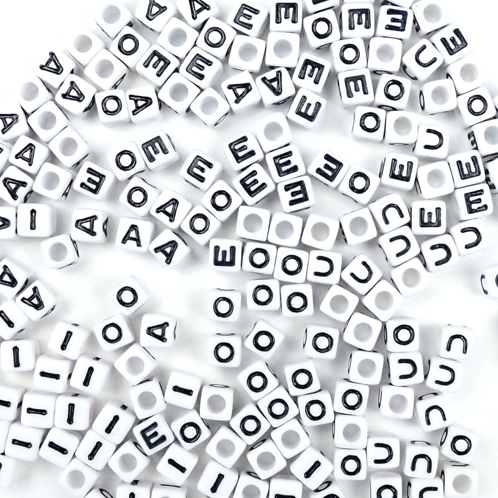 white cube vowel letter beads