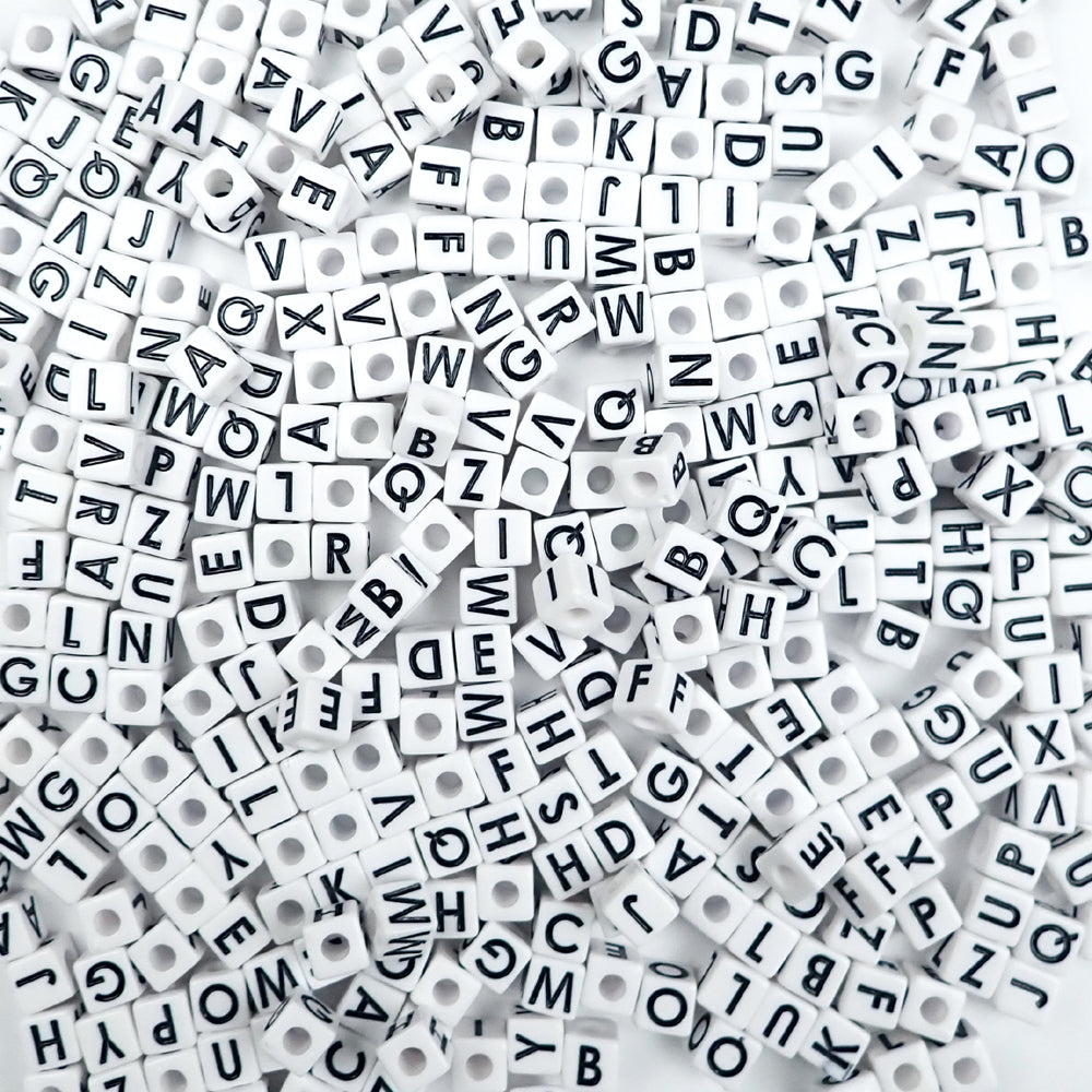 white cube vertical hole letter beads