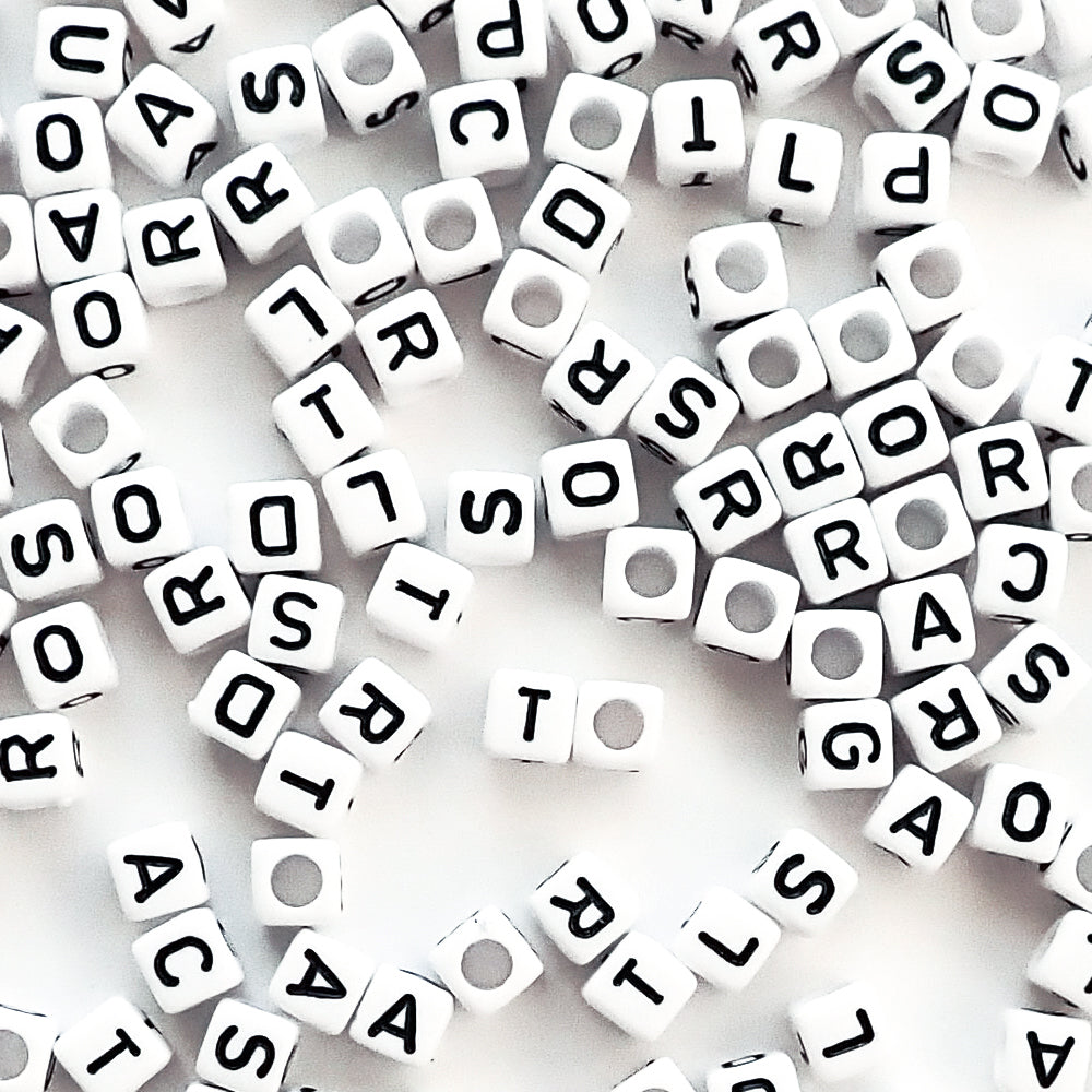6mm white cube letter beads