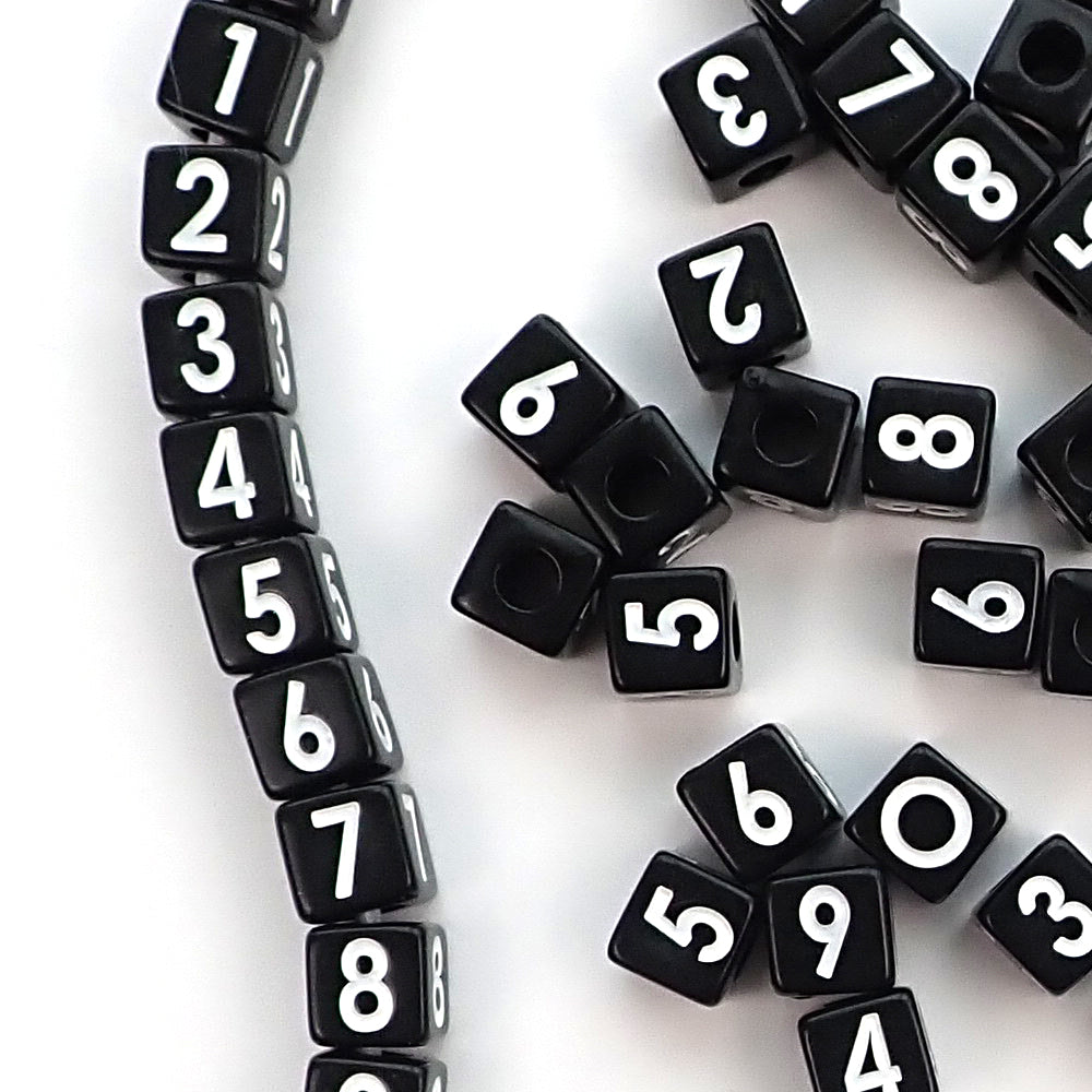 Plastic Black Vertical Hole Mixed Number Beads, 8mm Cube, 300 beads
